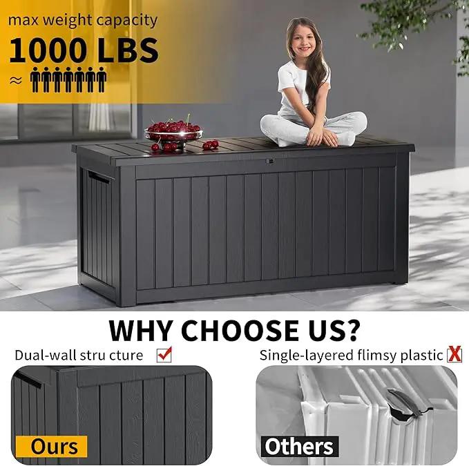 270 Gallon Outdoor Storage Box Waterproof Lockable Resin Deck Box Large, Patio Storage Bin for Pool Accessories Cushion Furniture, Garden Tools, UV-Resistant Outside Delivery Black by GreenHaven Gardens