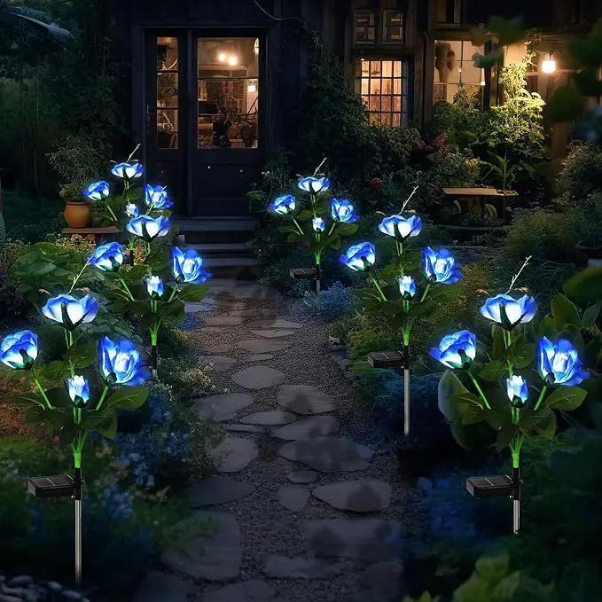 Solar Garden Lights Outdoor, 4 Pack Solar Flower Lights Outdoor Waterproof with 16 Rose, 2 Modes Realistic Rose Flower for Yard, Pathway, Garden Decor & Gardening Gift by GreenHaven Gardens