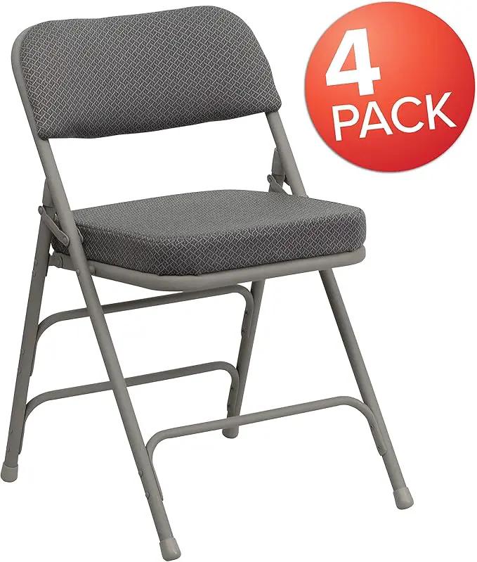 Flash Furniture Hercules Series Metal Folding Chairs with Cushioned Seat, Fabric Upholstered Event Chairs with 300-lb. Static Weight Capacity, Set of 4, Gray by GreenHaven Gardens