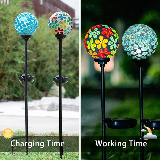 VCUTEKA Solar Garden Lights, Mosaic Solar Light Outdoor Waterproof LED Pathway Stake Light for Landscape Patio Yard Deck Walkway Decoration, 2 Pack by GreenHaven Gardens