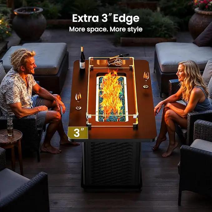 Ciays 43-Inch Rectangular Propane Fire Pit with 60,000 BTU Output, Fire Pit Table Premium Gas for Outside Patio with 304 Stainless Steel H-Burner, Glass Stones, and Wind Guard,Black by GreenHaven Gardens