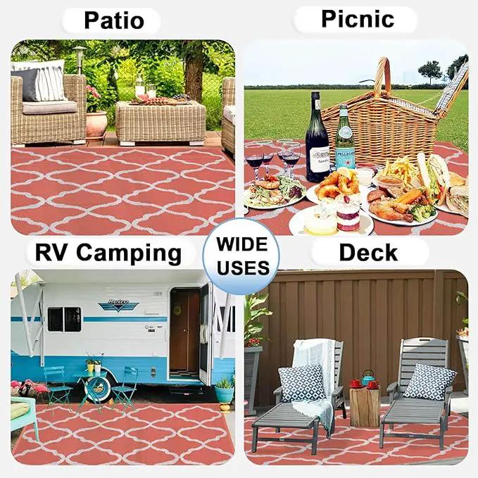 OutdoorLines Outdoor Plastic Area Rug for Patio 5x8 ft - Reversible Outside Carpet, Stain & UV Resistant RV Mats, Straw Rug for Camping, Deck Garden, Porch and Balcony, Moroccan/Orange & Light Grey by GreenHaven Gardens