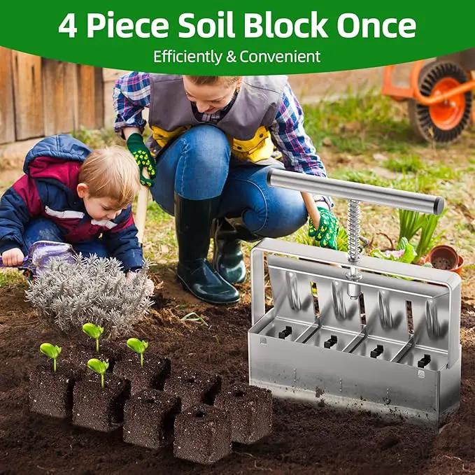 Soil Blocker, Soil Block Maker for Seed Starting with Strong Hand Held, 4 Pcs 2-Inch Soil Blocking Tool for Grow Seedling, Seed Starter Soil Tray Garden Potting Soil, Indoor Outdoor Plants by GreenHaven Gardens