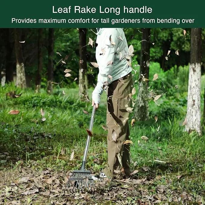 Leaf Rake for Leaves, 8" Wide Heavy Duty Metal Garden Rake 11 Tines, Adjustable Lawn Yard Shrub Kids Rake, 5.2ft by GreenHaven Gardens