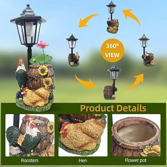 Rooster Statues Outdoor Solar Sculptures with Solar Lights and Flowerpot Funny Garden Decor Animal Figurines Resin Outdoor Statues for Patio Yard Lawn Balcony Grandma Mom Gifts by GreenHaven Gardens