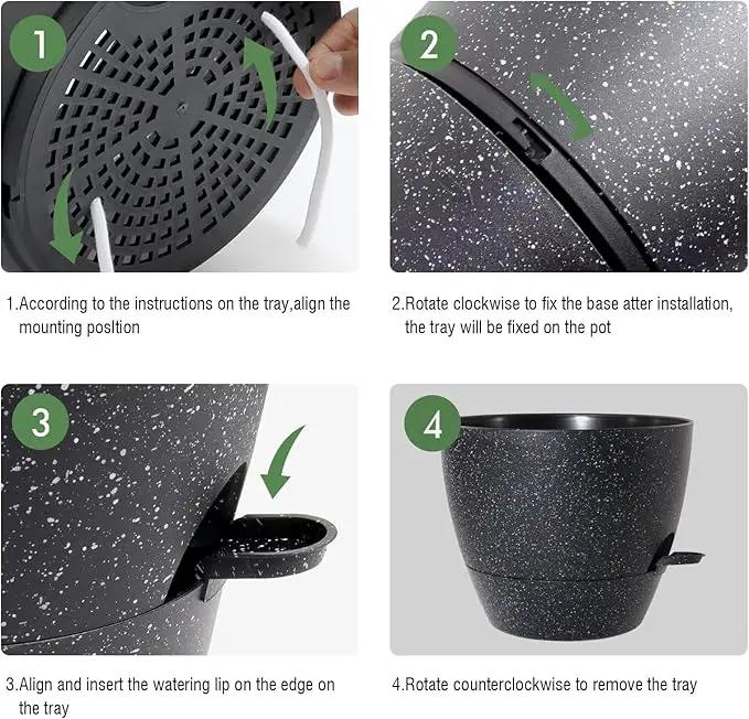 Large Self Watering Pots, 12/10/9 Plastic Planters with High Drainage Holes and Deep Reservoir for Indoor Outdoor Garden Plants and Flowers, Black Speckles by GreenHaven Gardens