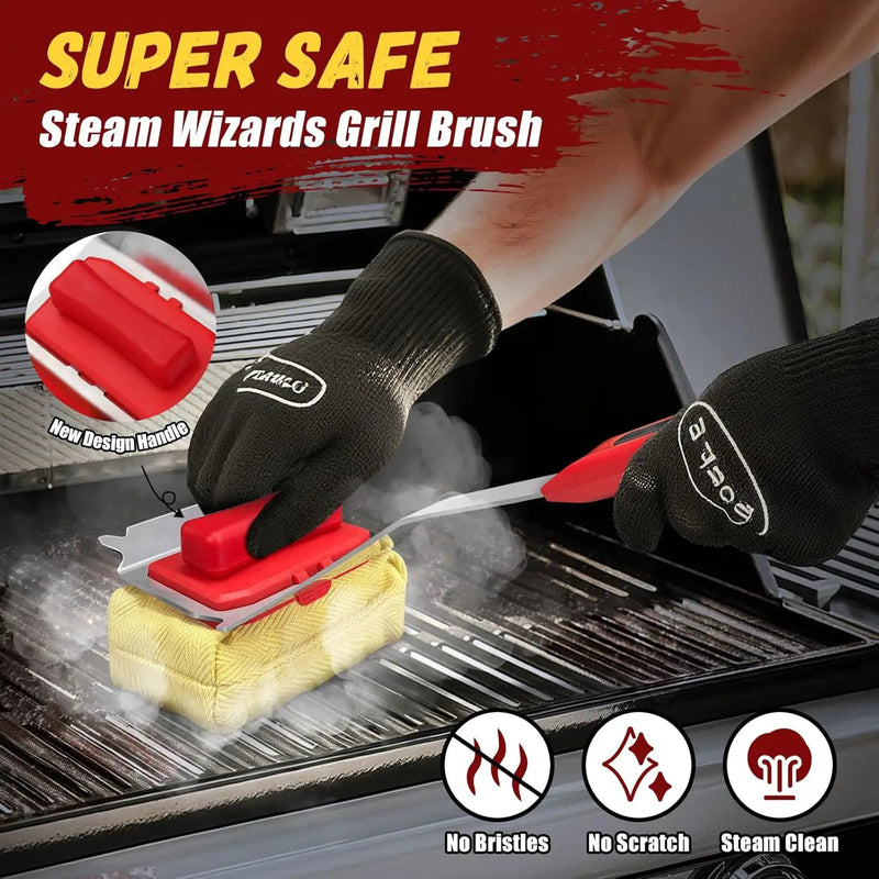 Grill Brush Bristle Free - Cleaning with Steam Technology, Replaceable Brush Heads & Scraper Tool for Stainless-Steel Grates Grill Brush with Stainless Steel Spatula and Two Cleaning Brush Heads by GreenHaven Gardens