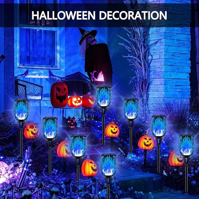 4PCs Halloween Solar Torch Lights Outdoor, 43in 96 LED, Waterproof Landscape Garden Pathway Light with Blue Vivid Dancing Flickering Flames, Auto On/Off Dusk to Dawn for Halloween Lights Decoration by GreenHaven Gardens