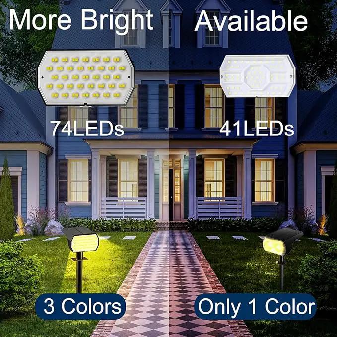 Solar Spot Lights Outdoor, [2 Pack/74 LED/3 Colors] 2-in-1 Solar Landscape Spotlights, IP65 Waterproof Auto On/Off Solar Powered Security Lights for Yard Garden Pathway Walkway by GreenHaven Gardens