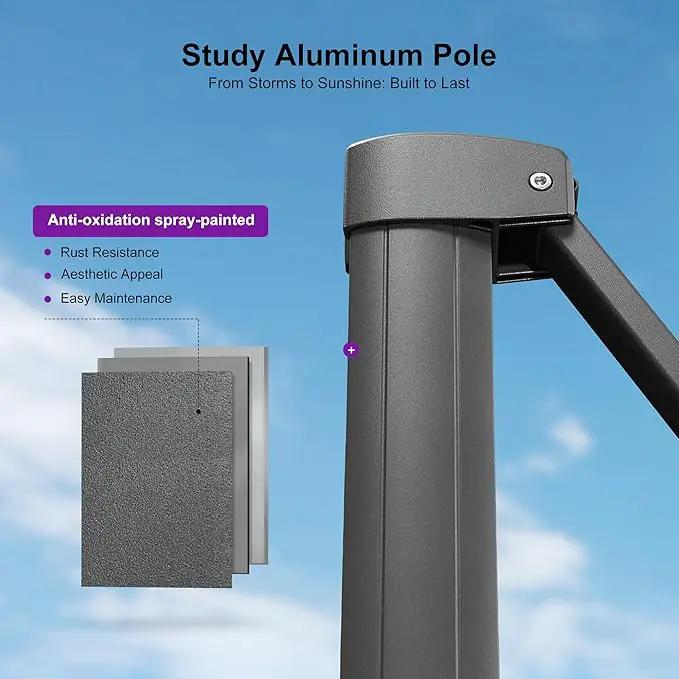 PURPLE LEAF 10' X 13' Rectangle Patio Umbrella Outdoor Large Aluminum Cantilever Umbrella with 3-Year Fade Resistance Recycled Fabric and 360-degree Rotation for Deck Pool Garden, Mist Grey by GreenHaven Gardens