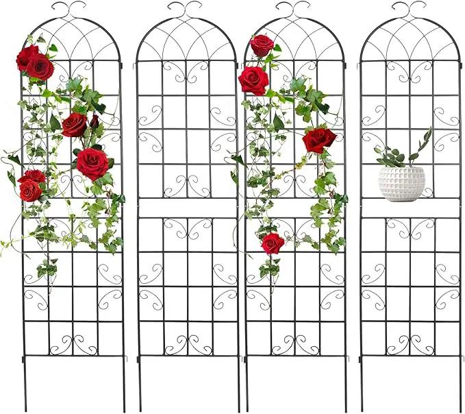 4 Pack Metal Garden Trellis 86.2x19.7inch for Climbing Plants,Rustproof Sturdy Black Steel Trellis Plants Support Outdoor for Outdoor Roses Vine Cucumbers Vegetables Flower Support by GreenHaven Gardens