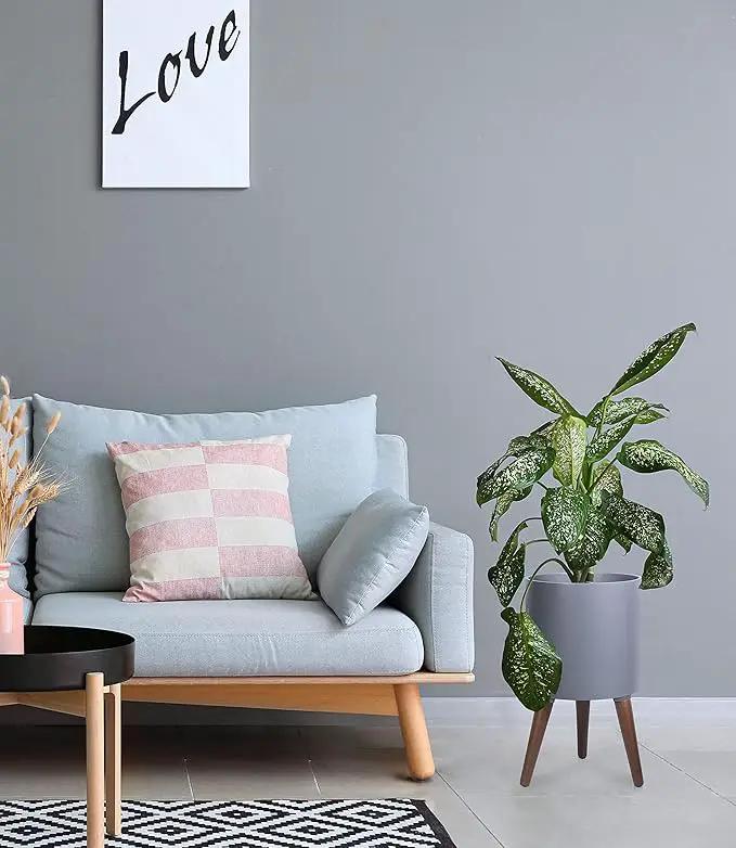 D'vine Dev 10 Inch Planter Pot with Stand, Mid-Century Tall Plant Pot with Legs for Indoor Plants, Medium, Grey, 88-O-B-3 by GreenHaven Gardens
