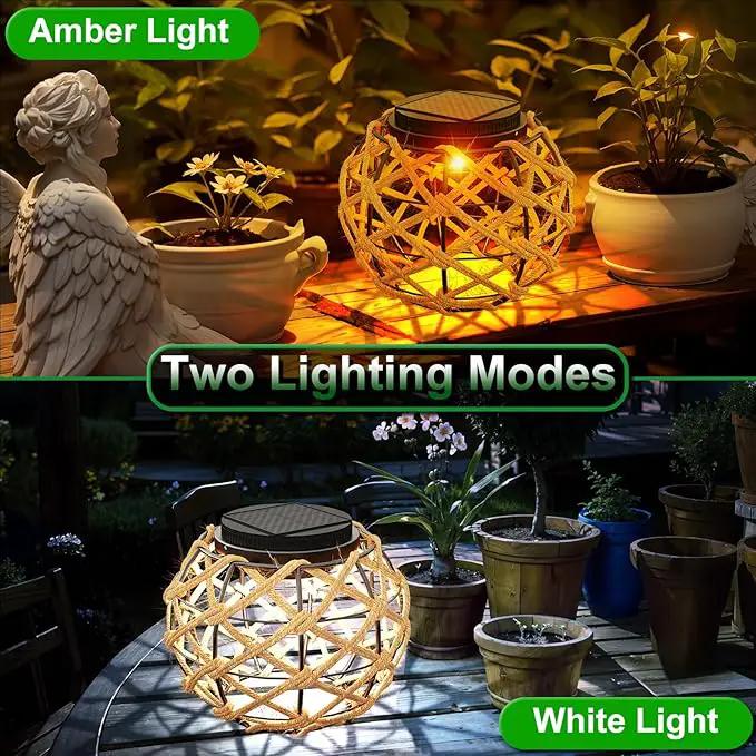 JSOT Solar Lantern - 2 Pack Hemp Rope Hanging Lights Outdoor Lanterns Wall Lanterns Hanging Solar Lamps for Front Porch Patio and Yard by GreenHaven Gardens