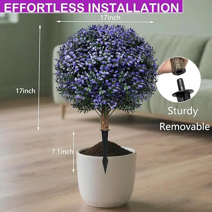 Set of 2 Artificial Boxwood Topiary Ball Trees Outdoor Faux Shrubs Artificial Boxwood Plants with Ground Spike, 24" Lavender Fake Evergreen Tree UV Resistant for Planter,Potted,Fall by GreenHaven Gardens