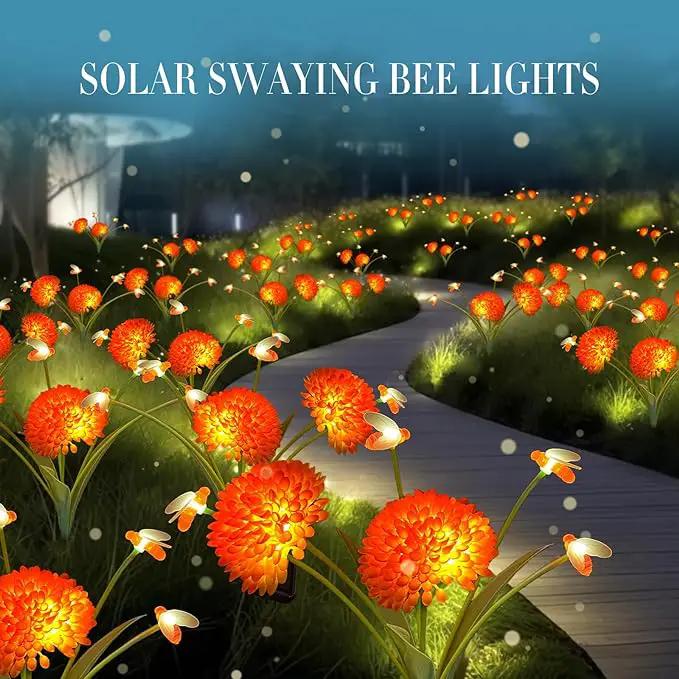 Solar Garden Lights, 8 Pack Solar Swaying Bee Lights with Flowers, Waterproof Solar Firefly Lights Outdoor for Garden Patio Yard Pathway Fall Decoration, Gifts for Women Mother's Day by GreenHaven Gardens