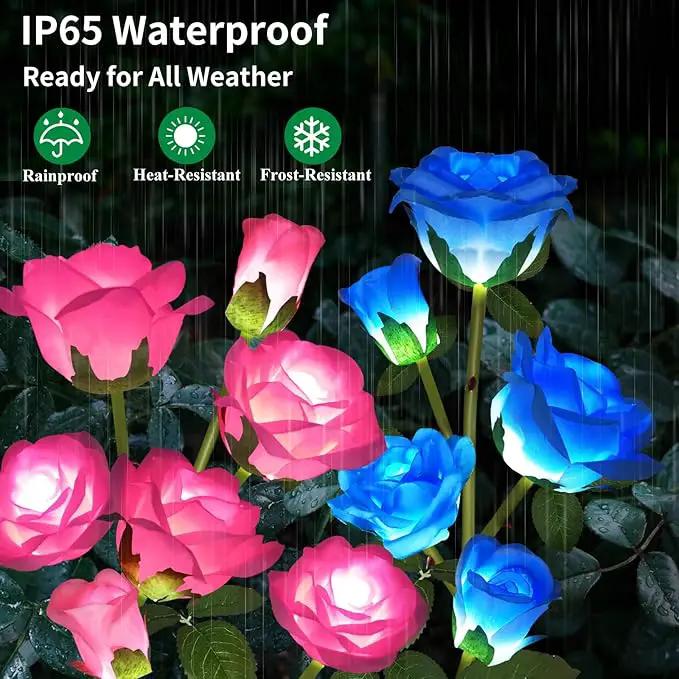 Solar Garden Lights, Solar Outdoor Lights with More Realistic 20 Rose Waterproof Solar Powered Flowers Lights for Outside Patio Yard Pathway Decorations, Blue and Pink by GreenHaven Gardens