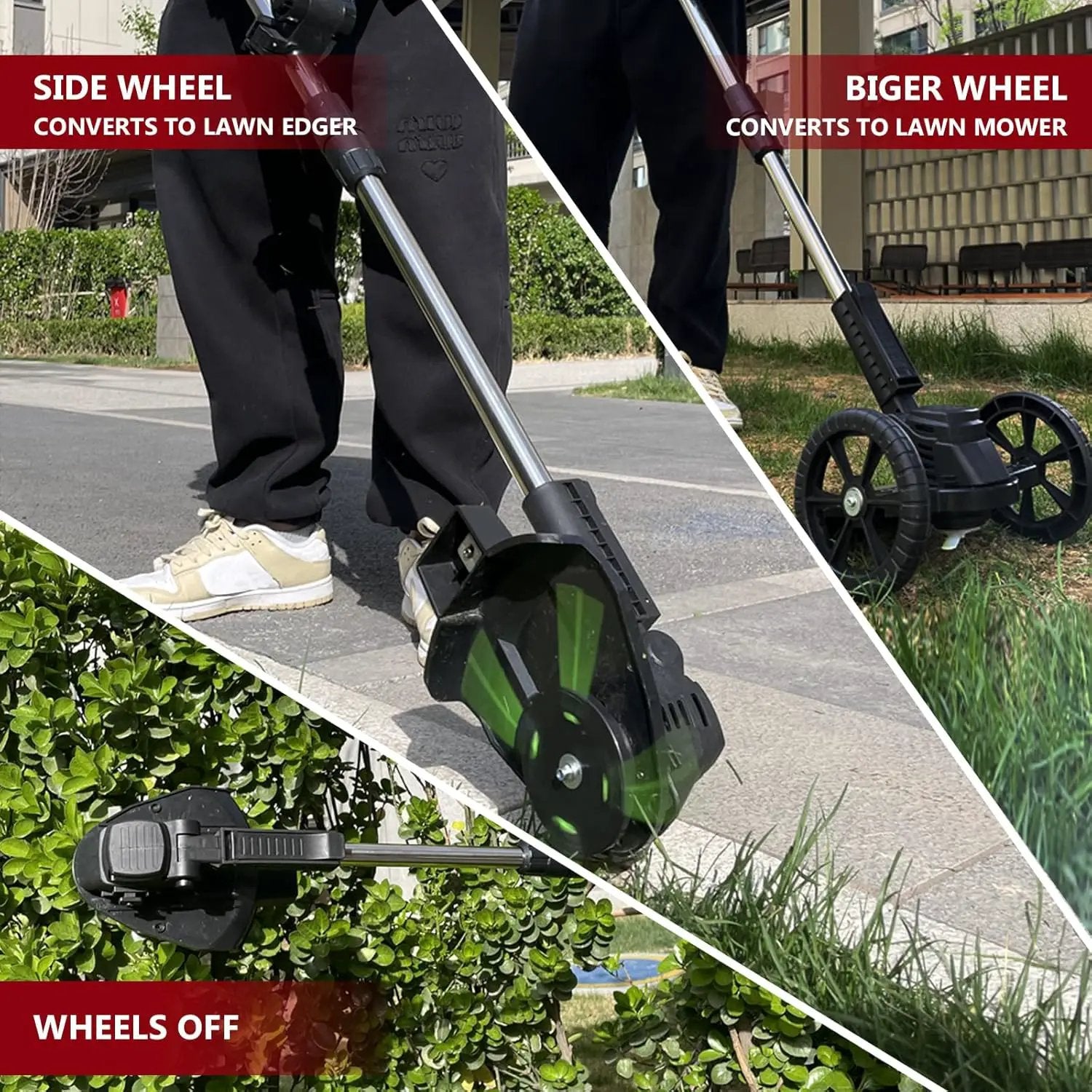 Electric Weed Wacker Eater Cordless Battery Powered, Weed Trimmer 21V Lightweight No-String with 2 Battery Operated & Wheels, 3 in 1 Stringless Grass Trimmer/Edger/Brush Cutter for Garden Yard Lawn by GreenHaven Gardens