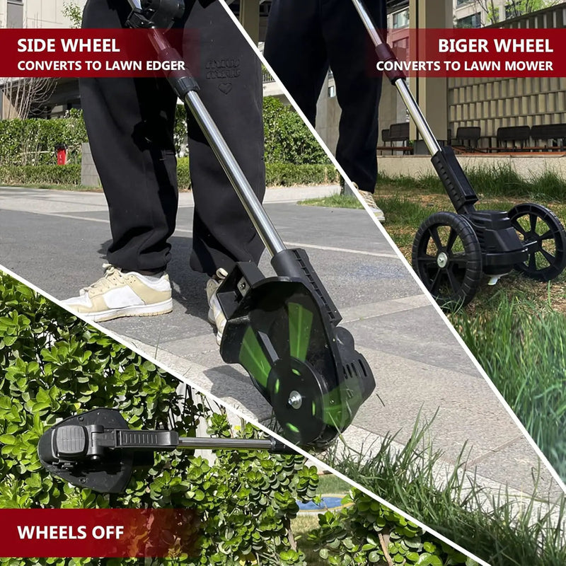 Electric Weed Wacker Eater Cordless Battery Powered, Weed Trimmer 21V Lightweight No-String with 2 Battery Operated & Wheels, 3 in 1 Stringless Grass Trimmer/Edger/Brush Cutter for Garden Yard Lawn by GreenHaven Gardens