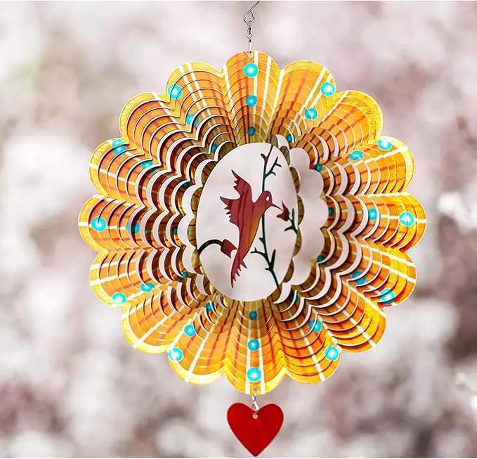 SteadyDoggie Wind Spinner - 12-Inch 3D Stainless Steel Lovebird Design with Heart Pendant - Laser Cut Metal Art Geometric Pattern - Hanging Kinetic Yard Garden Decor by GreenHaven Gardens