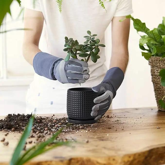 D'vine Dev 4 Inch Ceramic Beaded Stoneware Planter Pot - Flower Pot with Drainage Holes and Saucers for Indoor Succulent Plants or Flowers, Ebony Matte, 27-C-Z-6 by GreenHaven Gardens