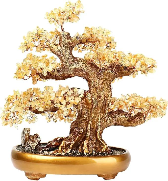 Feng Shui Money Tree Large Crystal Quartz Lucky Tree Gem Tree for Office Home Feng Shui Decoration for Wealth/Fortune and Luck (Citrine) by GreenHaven Gardens