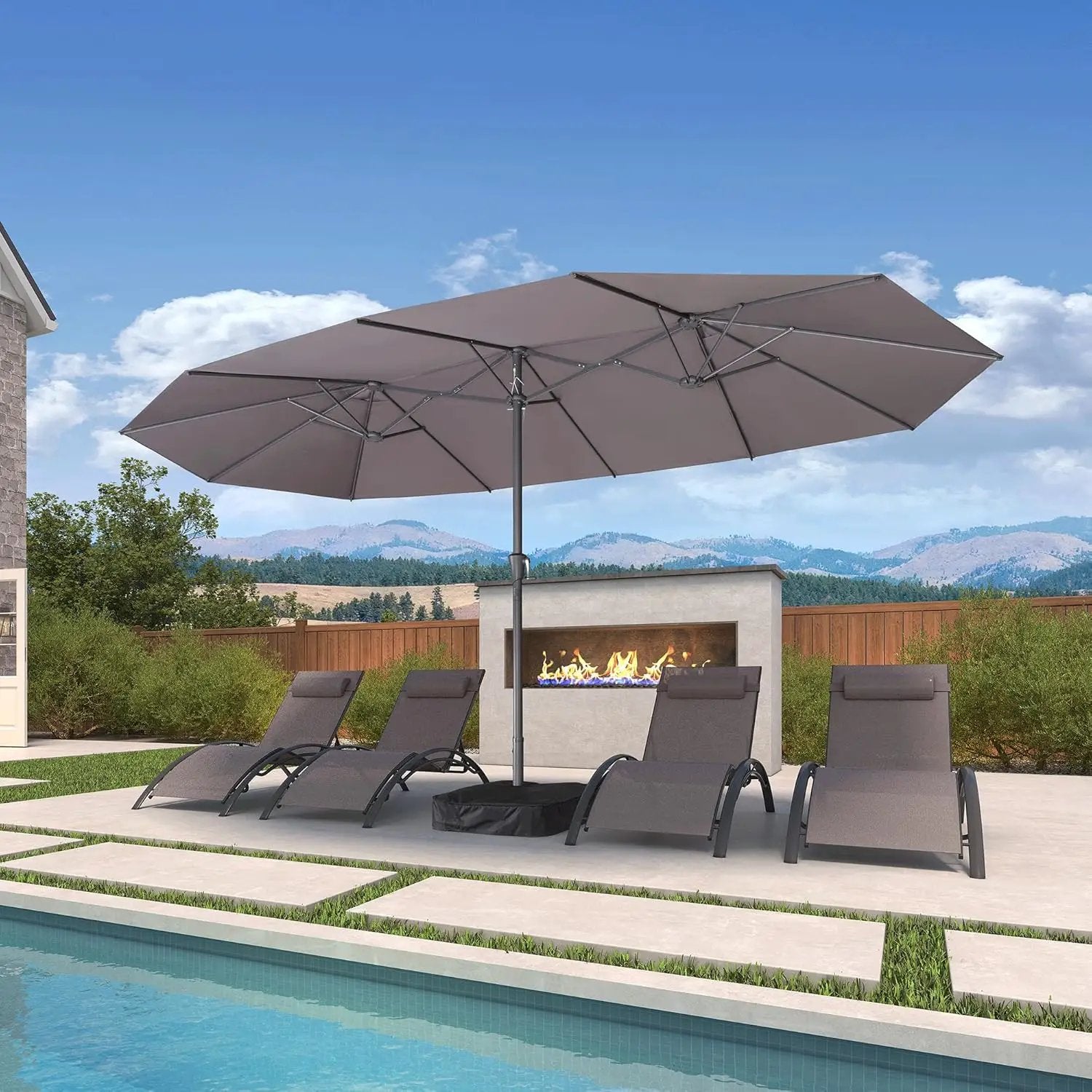 PURPLE LEAF 15ft Patio Market Umbrella with Base Included Double-Sided Rectangle Outdoor Umbrella Table Umbrella with Crank for Pool Garden Deck, Light Grey by GreenHaven Gardens