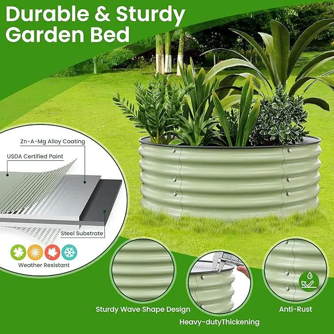 Round Raised Garden Bed Kit, 3.5x3.5x1.4Ft Outdoor Zinc-Aluminum-Magnesium Metal Flower Beds Stainless Steel Patio Ground Planter for Planting Vegetables (Light Green) by GreenHaven Gardens