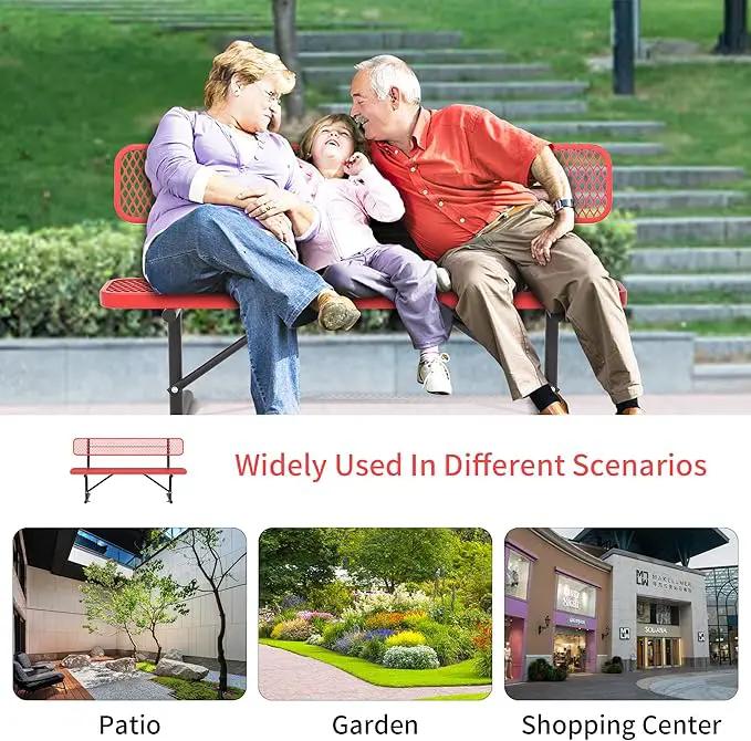 Heavy Duty Park Bench with Back Portable Frame, Outdoor Steel Bench with Backrest, Red Metal Bench Seat Expanded Metal Mesh Bench for Lawn, Park, Deck, Garden, Patio, Porch, Black (Red, 6FT) by GreenHaven Gardens