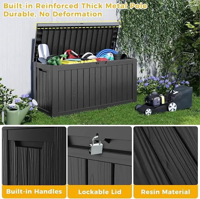 80 Gallon UV Resistant Outdoor Storage Box Waterproof, Lockable Resin Deck Box for Garden Tools, Sports Equipment and Cushions, Black by GreenHaven Gardens