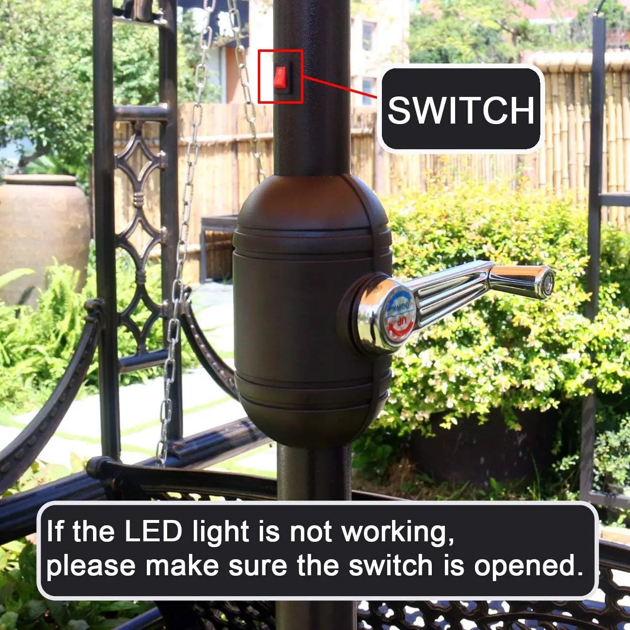 Sunnyglade 9' Solar 24 LED Lighted Umbrella with 8 Ribs Adjustment and Crank Lift System for Patio - Black and White by GreenHaven Gardens