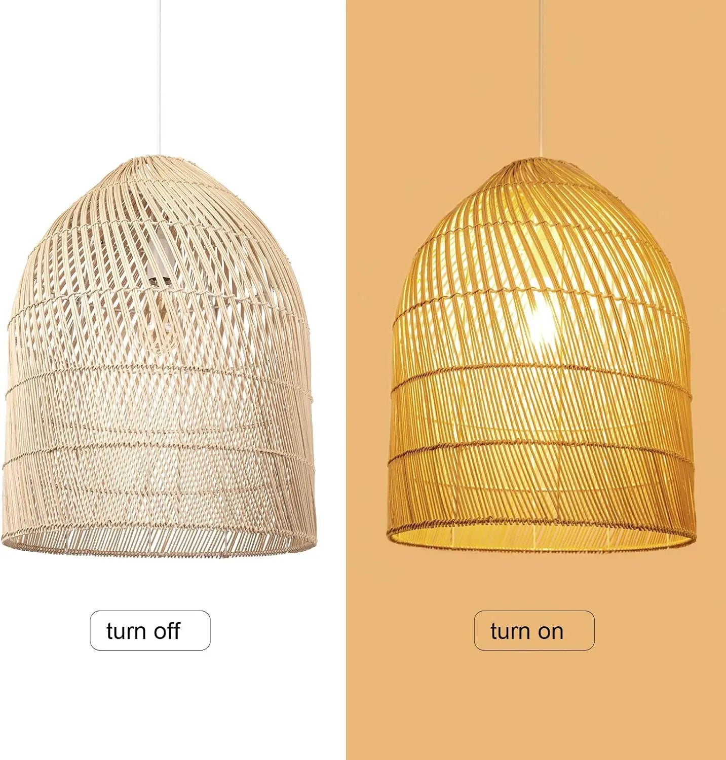 Arturesthome 1 Light Wicker Bell Pendant Lamp, Design Basket Rattan Woven Pendant Light Shades, Handmade Hanging Ceiling Lights Crafts Lampshade 16.5"*20.8" by GreenHaven Gardens