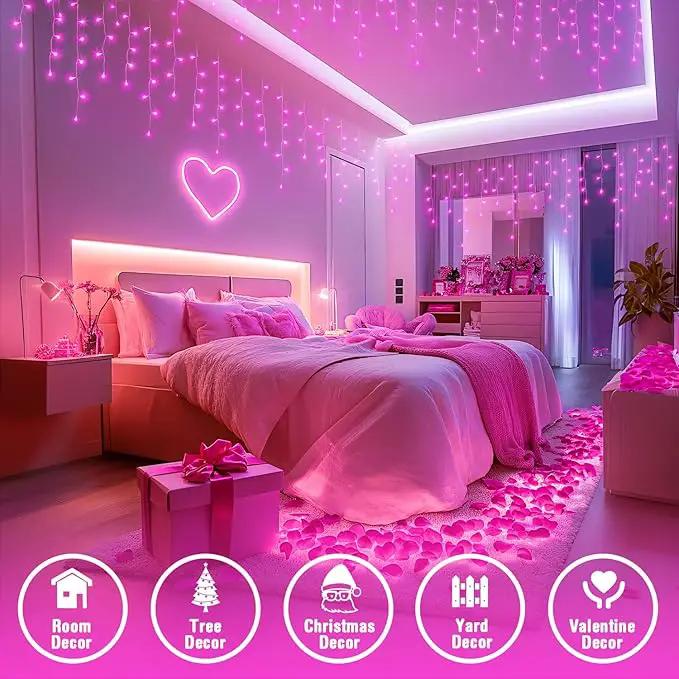 JMEXSUSS 400 LED Pink Valentine Lights, Connectable Pink Christmas Lights Indoor Outdoor with Remote, Pink Icicle String Lights for Room Fireplace Decorations by GreenHaven Gardens