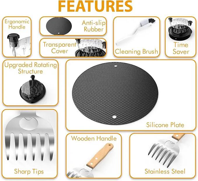 Chicken Shredder Tool Twist Plus Meat Claws and Cleaning Brush - Kitchen Essentials - Meal Prep Tools - Pulled Pork Shredder - Meat Shredder Tool Twist - Kitchen and Barbecue Gifts by GreenHaven Gardens