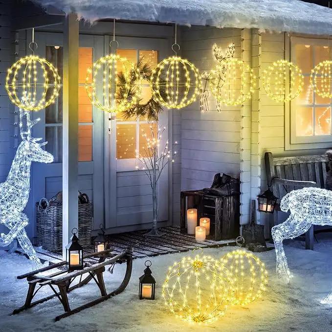 Outdoor Decorations Hanging Ball Lights 2PCS - 12 Inch Connectable Hanging Tree Globe 120 LED Fairy Lights with 8 Lighting Modes,Timing Function Waterproof Indoor Outdoor (Warm White, 2pcs) by GreenHaven Gardens