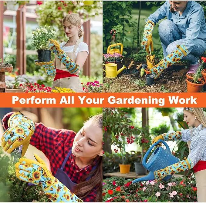 DLY Gardening Gloves for Women, Rose Gloves Gardening Thorn Proof, Long Garden Gloves for Women, Breathable Cowhide Leather Gauntlet (Small, Blue by GreenHaven Gardens