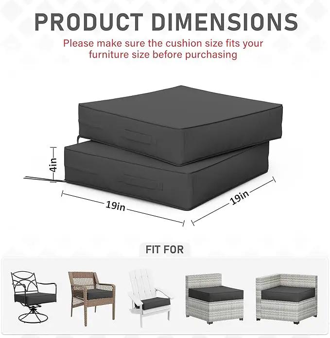 Patio Chair Cushions 19 X 19 X 4 Inch Waterproof Outdoor Seat Cushions for Patio Furniture, Outdoor Sofa Couch Pads with Ties & Handle, Set of 2, Grey by GreenHaven Gardens