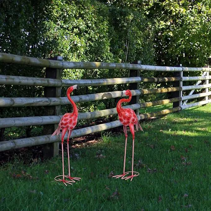 2Pcs Metal Flamingo Statues, Hot Pink Flamingo Outdoor Decor for Garden Home Patio Lawn Backyard Ornaments by GreenHaven Gardens