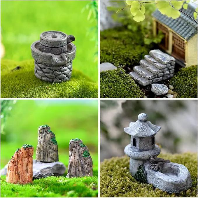Cayway 26 PCS Outdoor Fairy Garden Miniatures Mini Zen Garden Accessories, Artificial Garden Grass, Model Trees, Terrarium Ornaments, Dollhouse Supplies, Bonsai Decorative Craft Tools Kit by GreenHaven Gardens