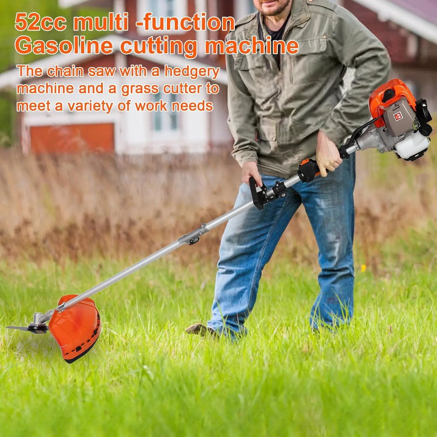 Weed Eater Gas Powered 52cc - 2 Cycle, 5 in 1 Grass Trimmer, Gas Hedge Trimmer, String Trimmer, Brush Cutter, Pole Saw with Extension Pole, Multi Functionallandscaping Tools & Equipmen (Red2) by GreenHaven Gardens