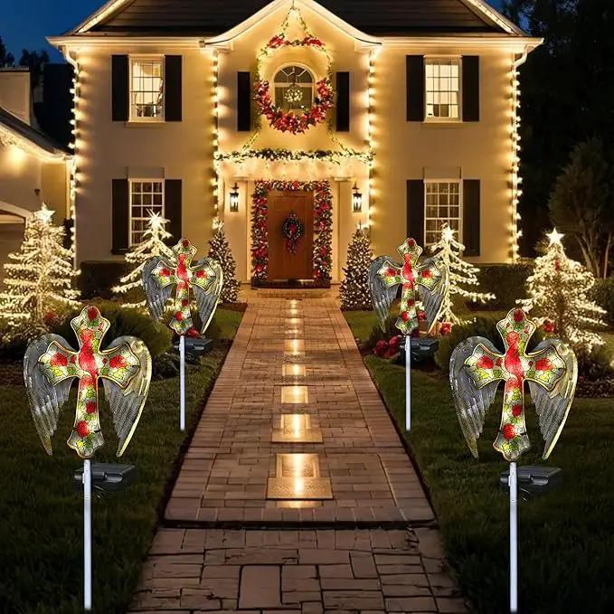 YJFWAL Cardinal Bird&Rose Cross Garden Stake Light, Solar Glass Cross for Cemetery Grave, Jesus Cross Angel Wings Sympathy Memorial Gifts, Halloween Christmas Garden Lawn Yard Patio Decor by GreenHaven Gardens