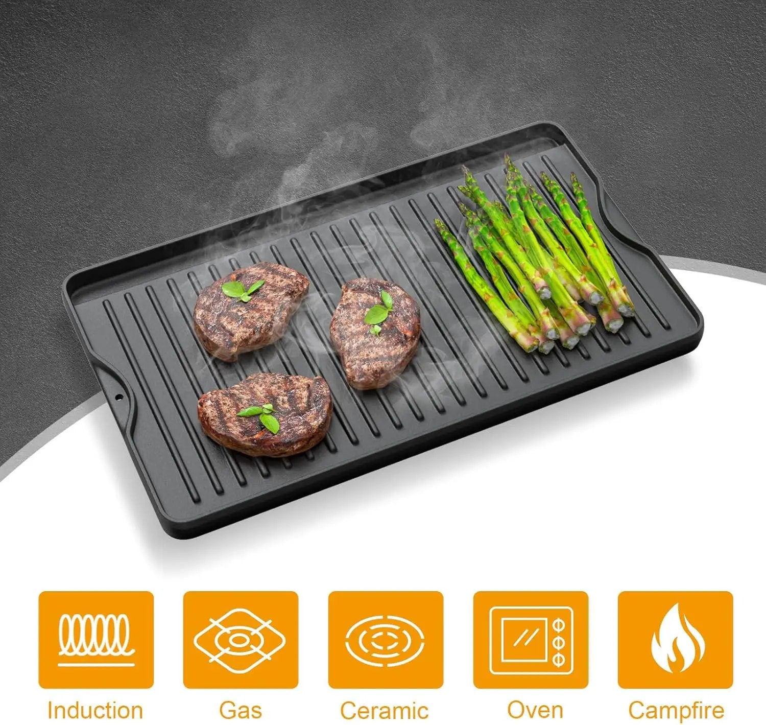 AJinTeby 2-in-1 Reversible 16” x 24” Pre-Seasoned Cast Iron Cooking Griddle for Gas Stove/Charcoal/Electric/Propane/Gas Grill, Flat Griddle Top Plate for Camping Tailgating by GreenHaven Gardens