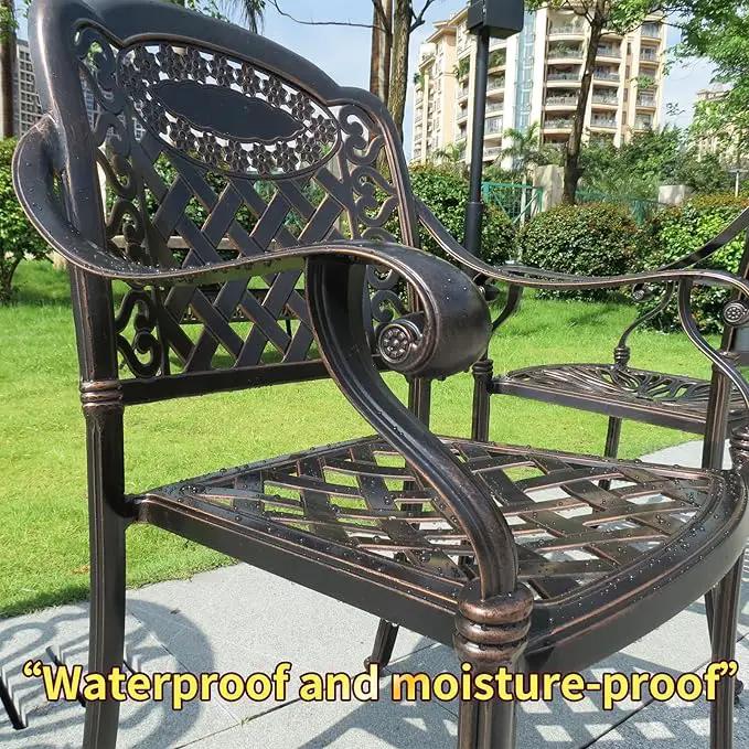 Outdoor Dining Chair Cast Aluminum Patio Chairs Set of 2 All-Weather Patio Dining Chair with Adjustable Feet for Backyard Garden (Purple Bamboo Chair) by GreenHaven Gardens