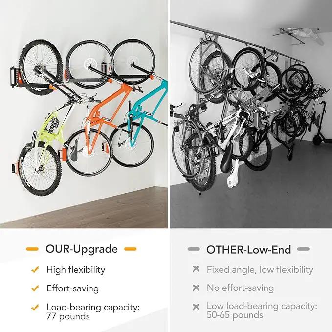 Swivel Bike Rack Wall Mount, Bike Hangers for Garage, Space-Saving Vertical Bike Holder, Holds up to 77 lbs, Bicycle Wall Hanger Storage, No Heavy Lifting Required Indoor Hanging Bike Rack-Orange by GreenHaven Gardens