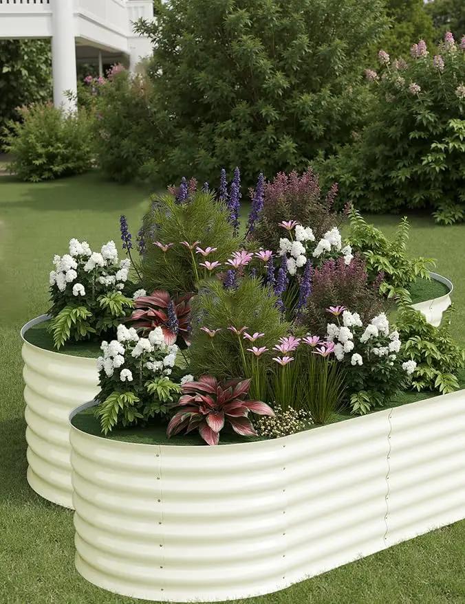 2 Pcs Raised Garden Beds Outdoor 6x3x2ft - Galvanized Steel Planter Box for Vegetables, Flowers, Rust-Resistant Garden Box, Easy Assembly Raised Beds, Durable Planters for Outdoor Plants, Beige by GreenHaven Gardens