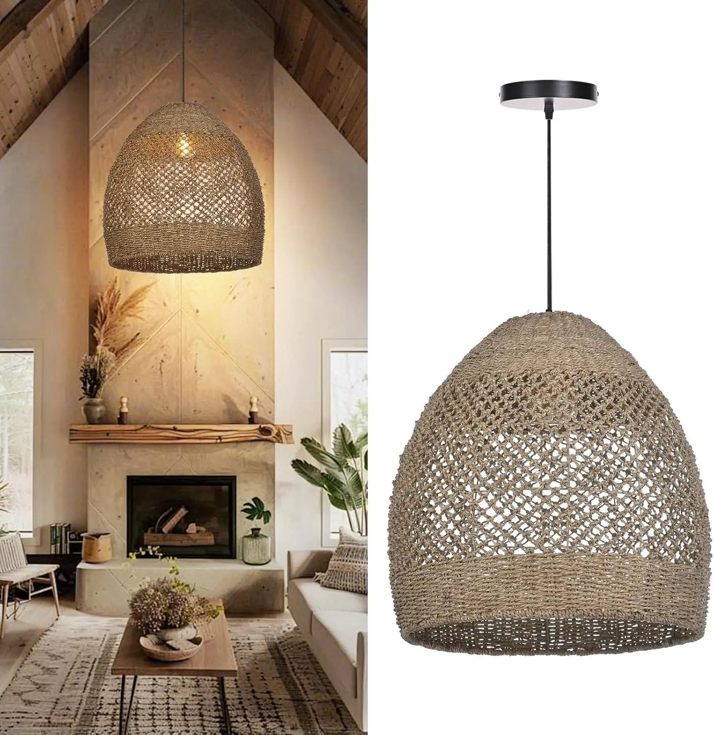 Arturesthome Boho Chandelier, Rustic Rattan Basket Woven Pendant Light Coastal Light Fixture, Farmhouse Wicker Hanging Lighting for Dining Table Kitchen Island Bedroom D17.7in by GreenHaven Gardens