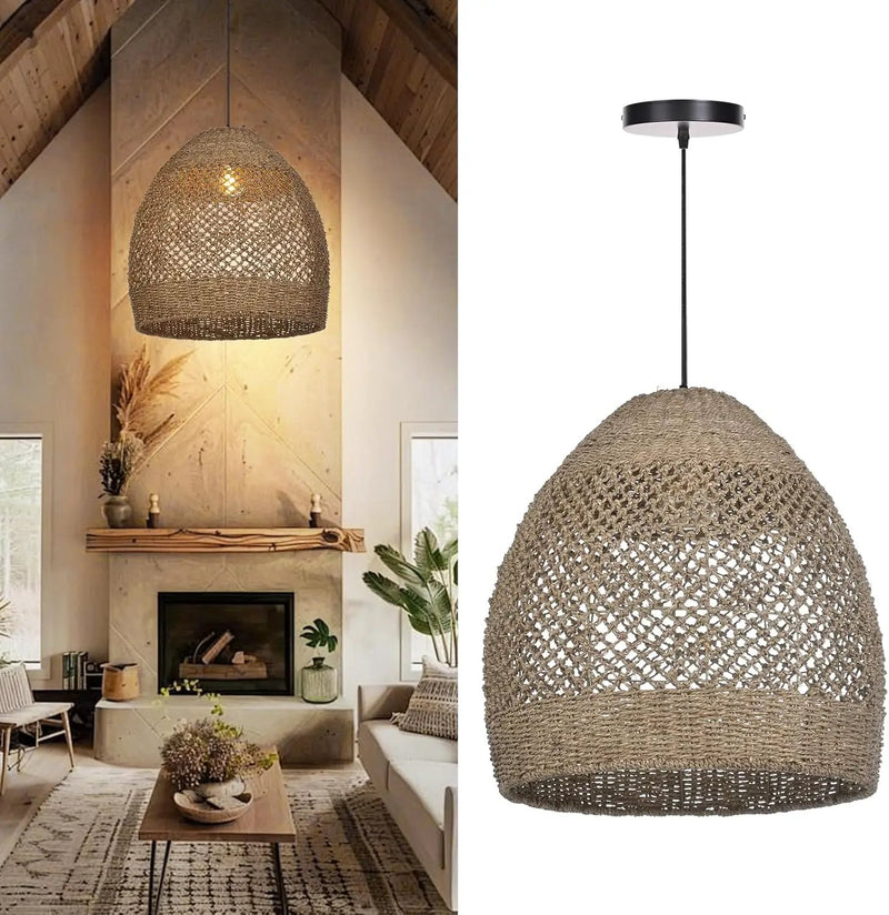 Arturesthome Boho Chandelier, Rustic Rattan Basket Woven Pendant Light Coastal Light Fixture, Farmhouse Wicker Hanging Lighting for Dining Table Kitchen Island Bedroom D17.7in by GreenHaven Gardens