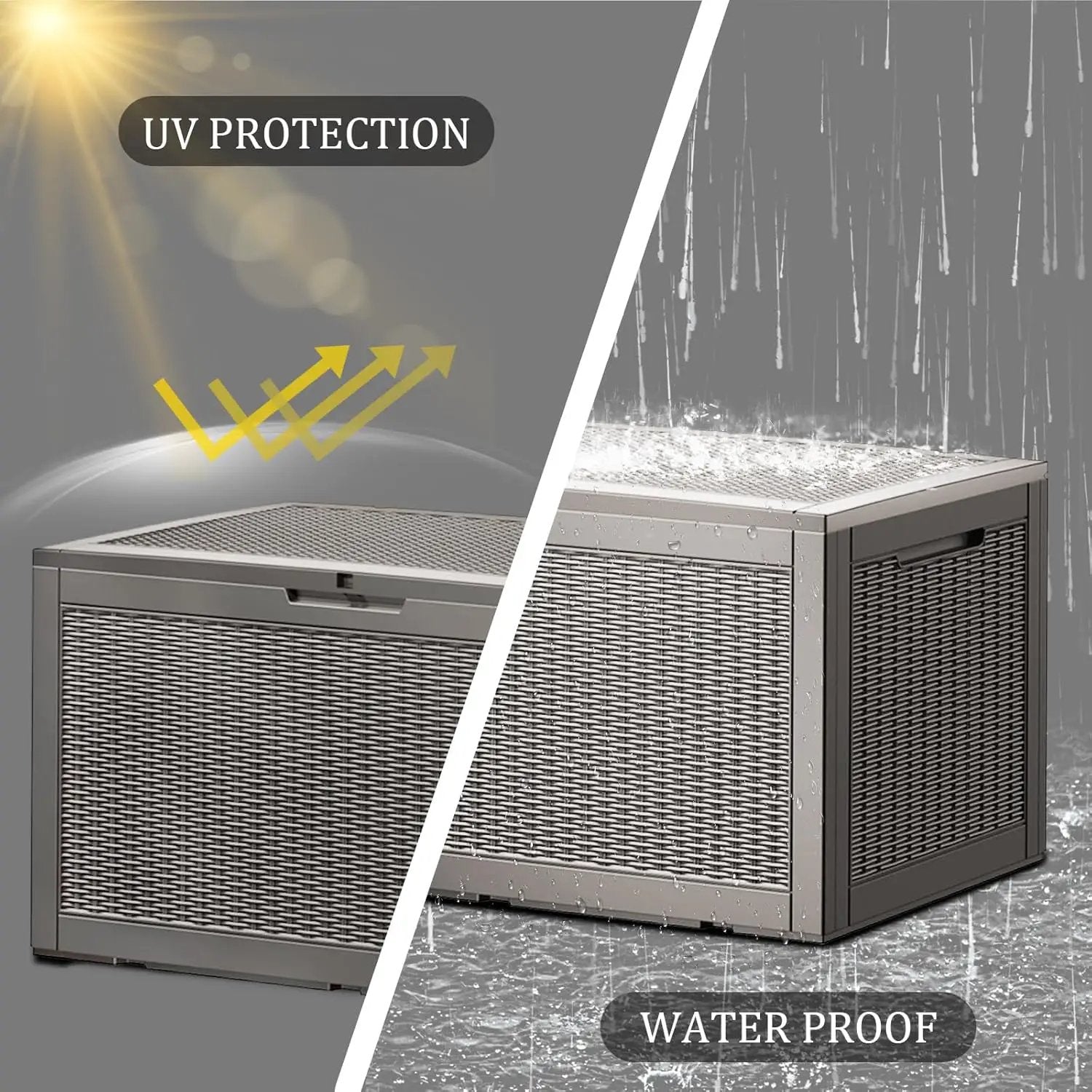 100 Gallon Waterproof Deck Box, Lockable Resin Storage Box for Patio Furniture Cushions Garden Tools and Outdoor Delivery Storage, Coffee by GreenHaven Gardens