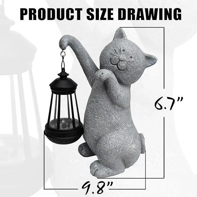 Cat Solar Garden Statues,Resin Cat Figurine Decorations with Solar Lights Lantern, Outdoor，Statue Decor Art for Lawn,Yard,Unique Housewarming Gift for Garden Home by GreenHaven Gardens