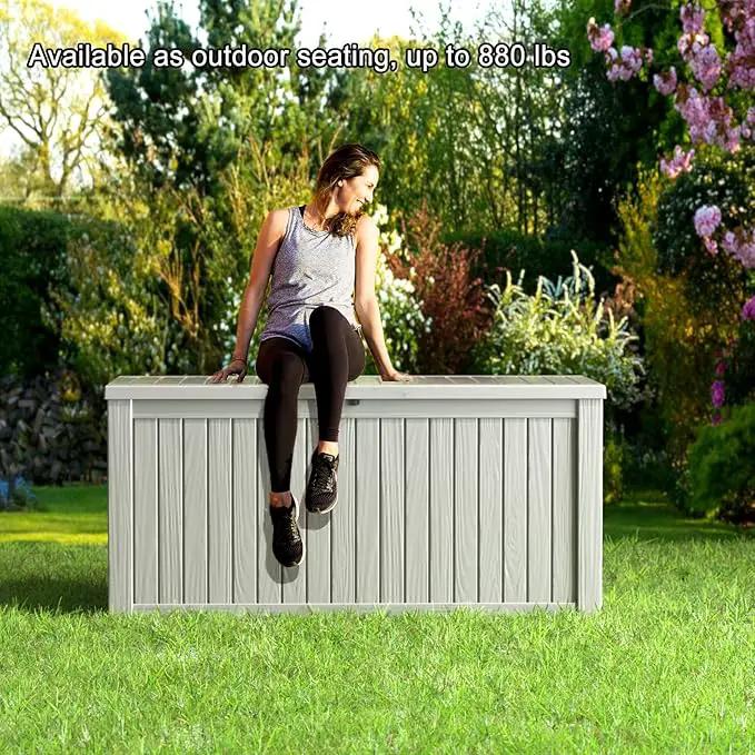 150 Gallon Deck Box,Resin Outdoor Storage Box with Lockable for Patio Furniture, Pool Accessories, Garden Tools Waterproof Outside Storage Box, Grey by GreenHaven Gardens