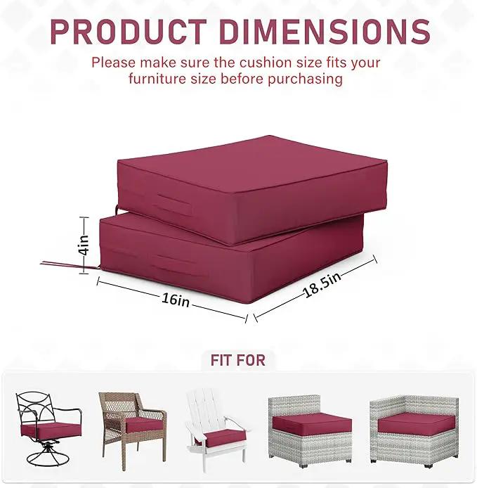Patio Chair Cushions 18.5 X 16 X 4 Inch Waterproof Outdoor Seat Cushions for Patio Furniture, Outdoor Sofa Couch Pads with Ties & Handle, Set of 2, Fuchsiared by GreenHaven Gardens
